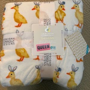 BNWT Easter Yellow Duck Plush Queen Blanket Deborah Connolly